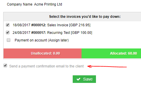 Payment Notification Emails Payments Quickfile